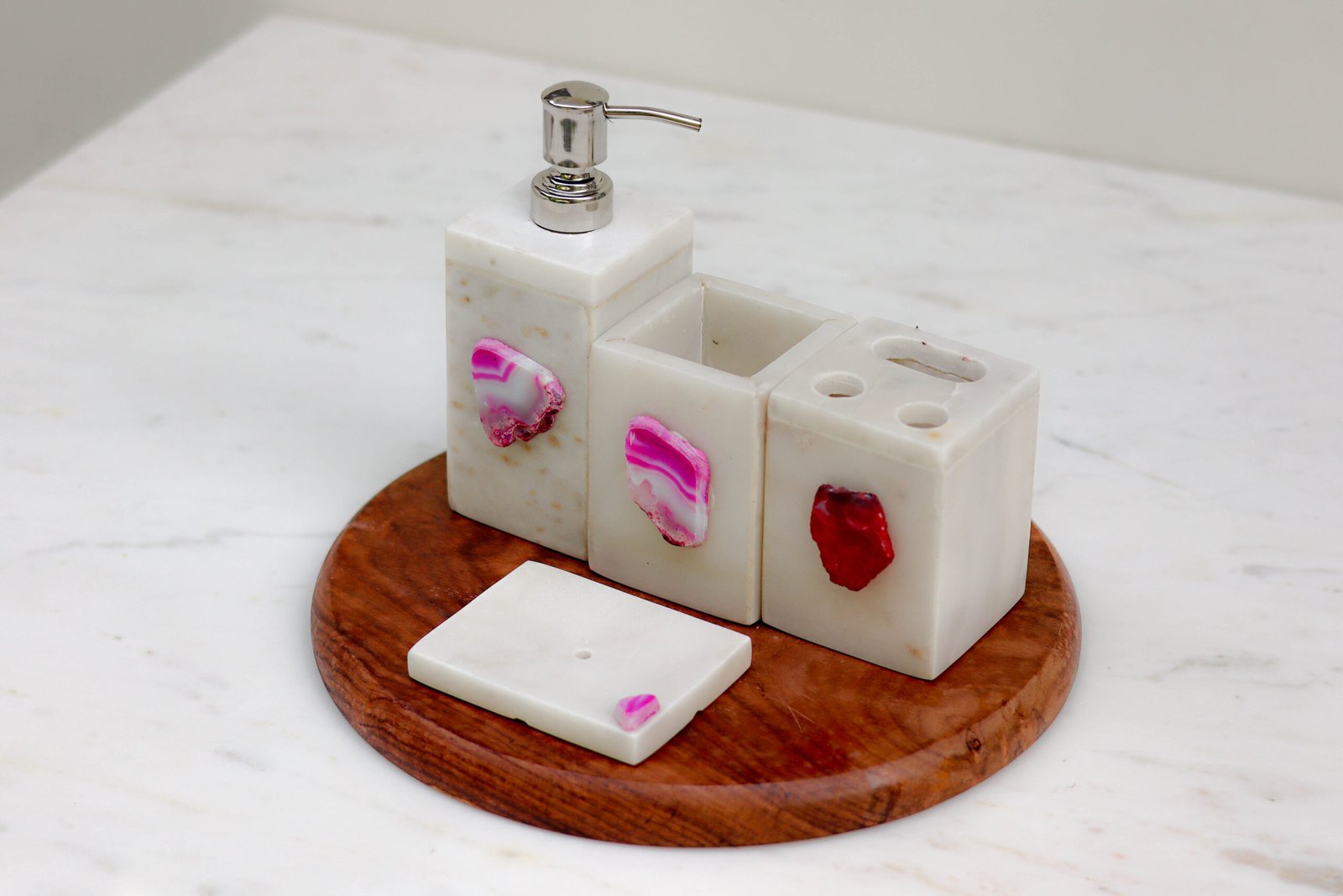 WHITE PINK STONE BATHROOM SET (3)